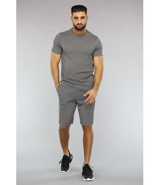 Antraciet Gestreept Sport Setje met Korte Mouwen