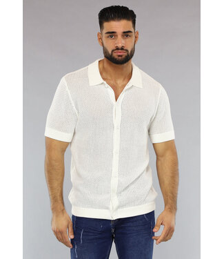 Gebreide Witte Mannen Blouse met Korte Mouwen