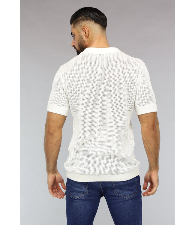 NEW2903 Gebreide Witte Mannen Blouse met Korte Mouwen