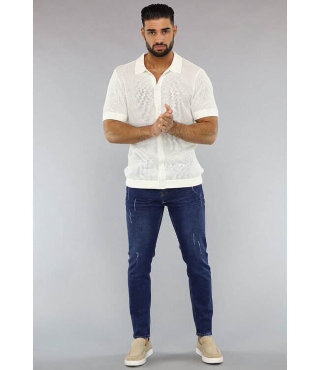 NEW2903 Gebreide Witte Mannen Blouse met Korte Mouwen