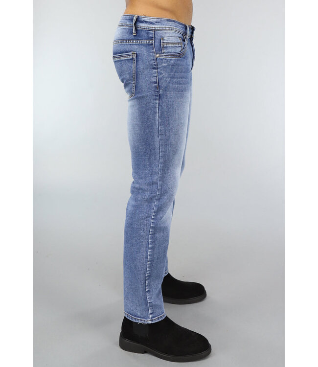 Basic Blauwe Washed Heren Jeans