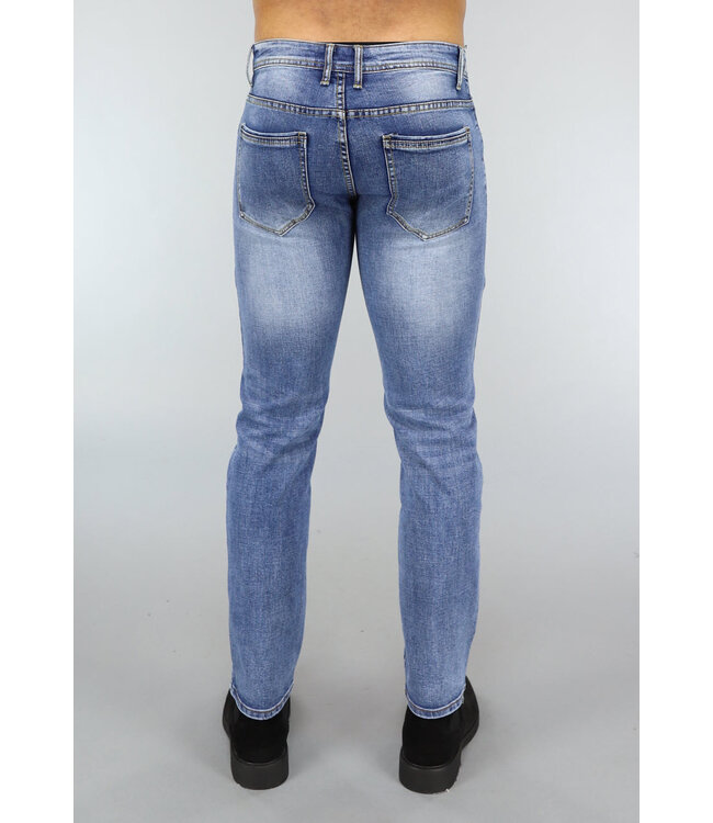 Basic Blauwe Washed Heren Jeans