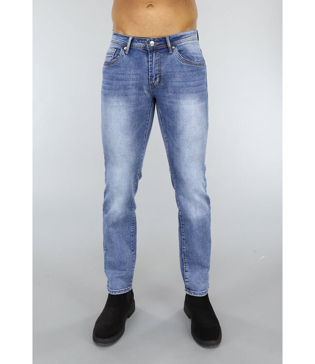 Basic Blauwe Washed Heren Jeans