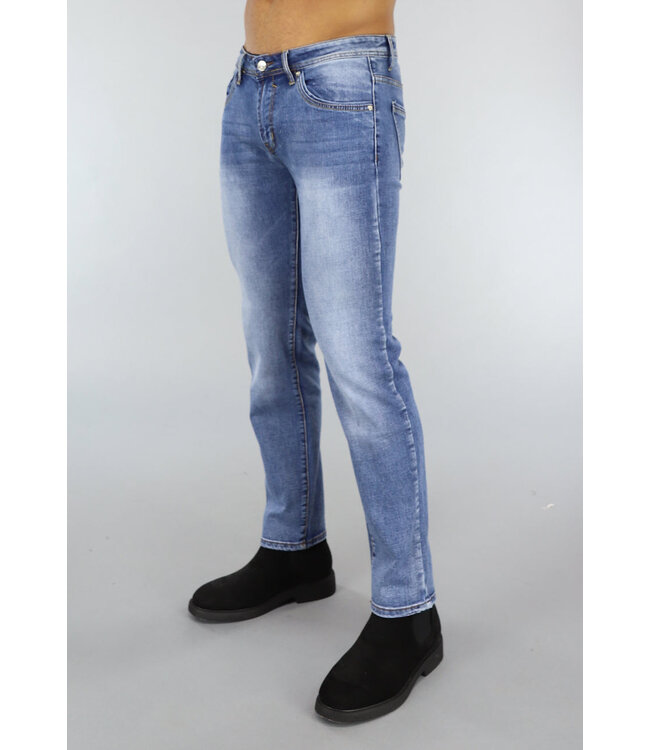 Basic Blauwe Washed Heren Jeans