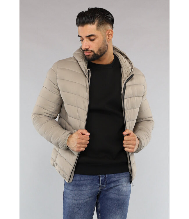 Beige Gewatteerde Heren Jas met Capuchon