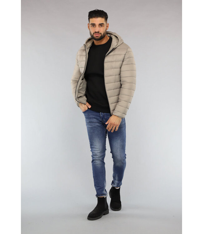 Beige Gewatteerde Heren Jas met Capuchon