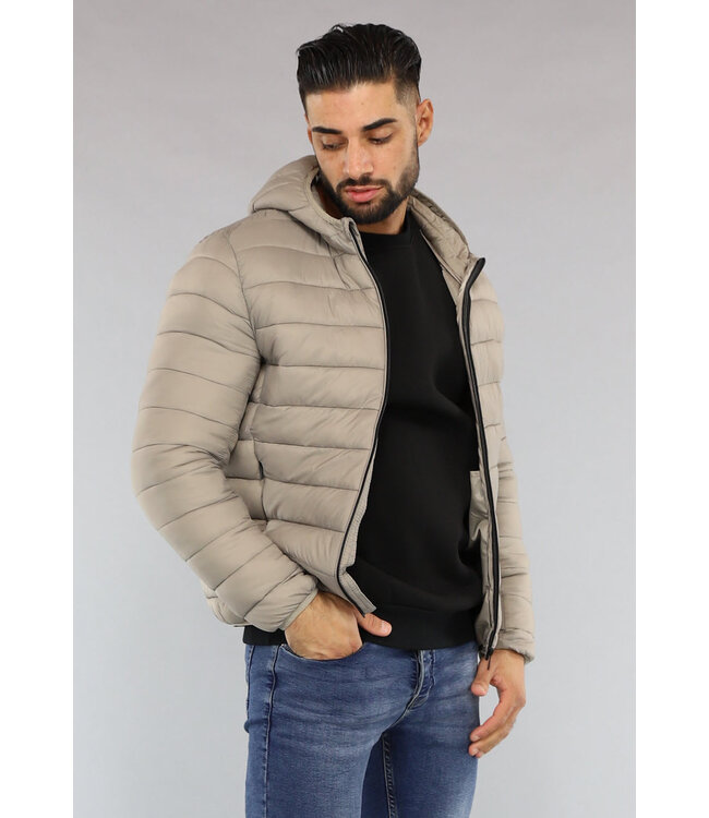 Beige Gewatteerde Heren Jas met Capuchon