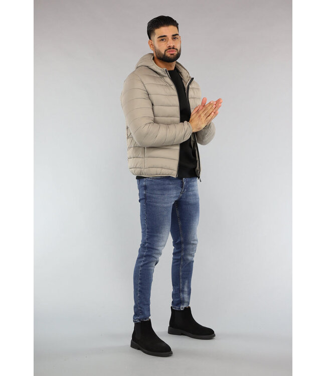 Beige Gewatteerde Heren Jas met Capuchon