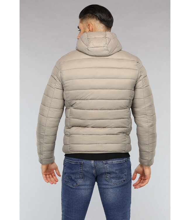 Beige Gewatteerde Heren Jas met Capuchon