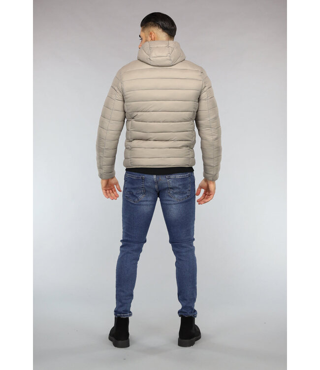Beige Gewatteerde Heren Jas met Capuchon