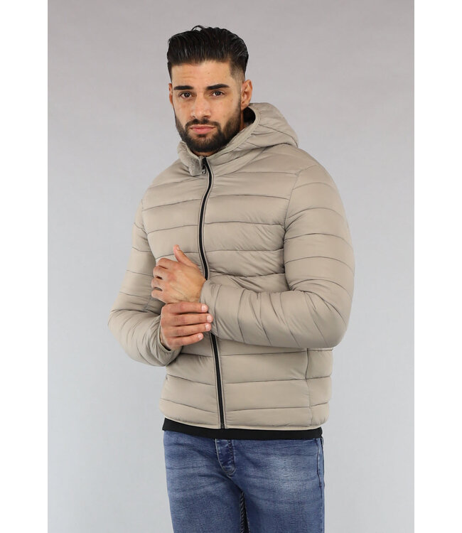 Beige Gewatteerde Heren Jas met Capuchon