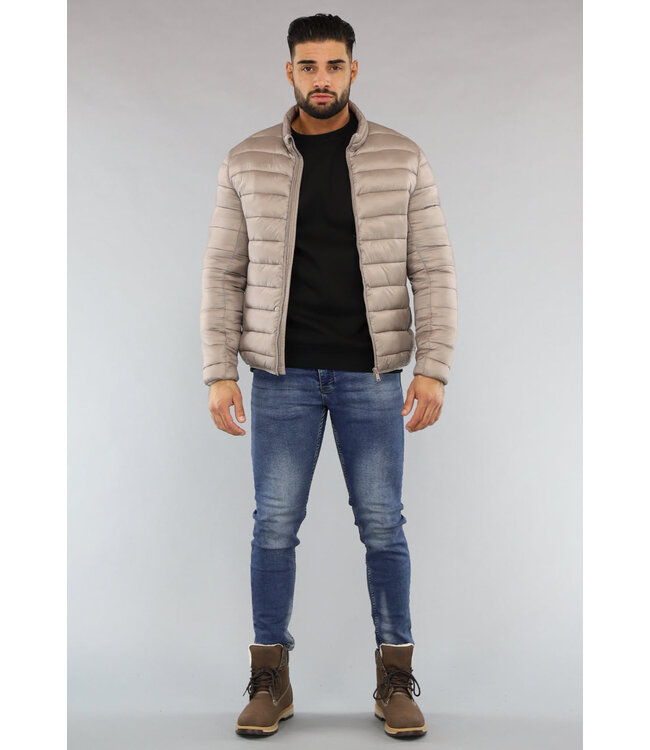 Beige Gewatteerde Heren Jas