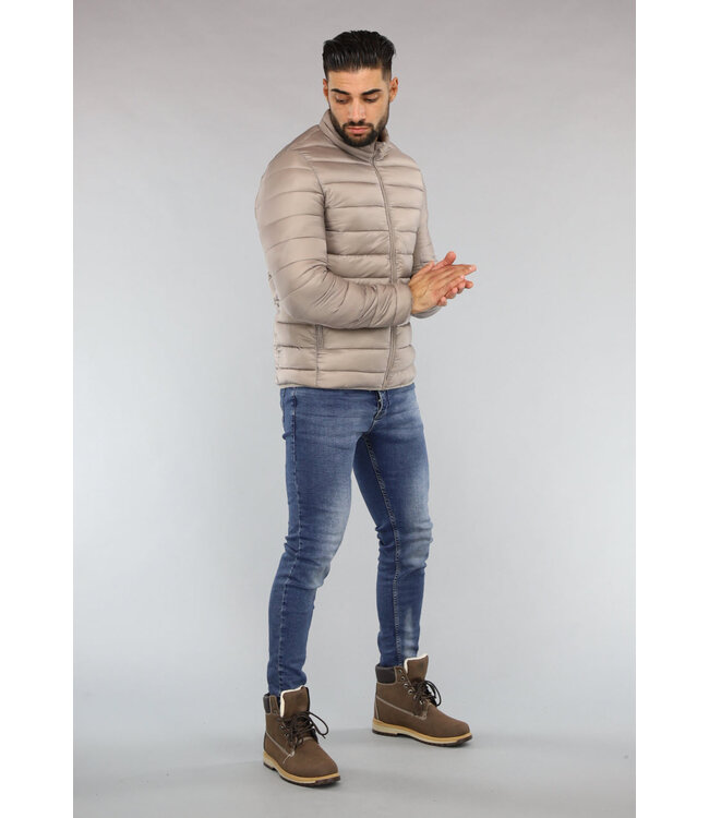 Beige Gewatteerde Heren Jas