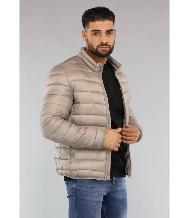 Beige Gewatteerde Heren Jas