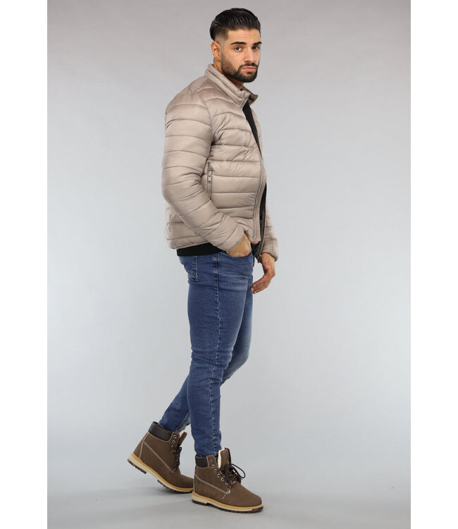Beige Gewatteerde Heren Jas