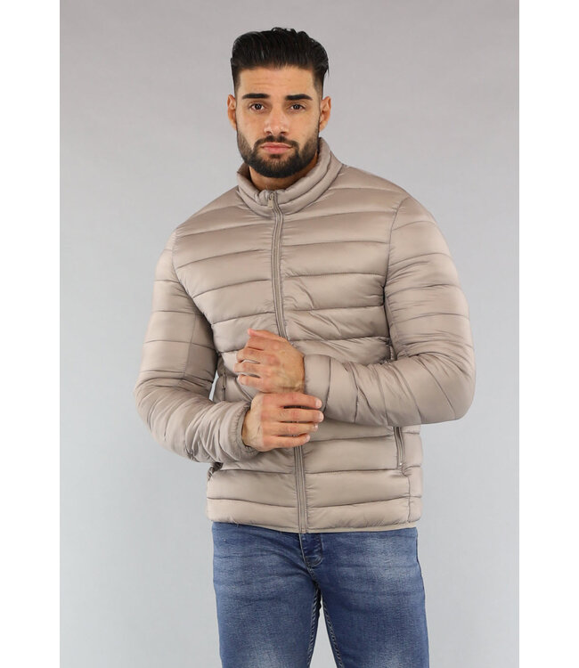 Beige Gewatteerde Heren Jas