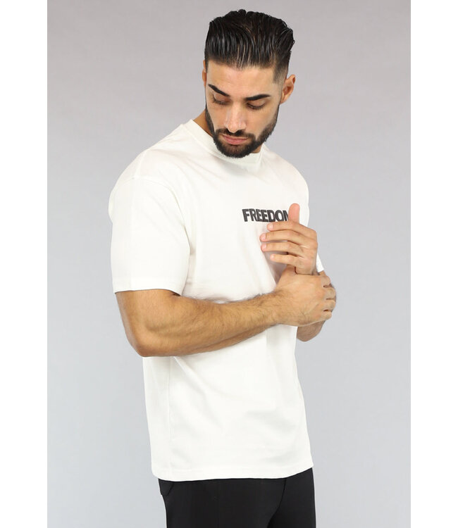 Ecru Heren Korte Mouwen T-Shirt met Print