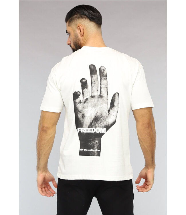 Ecru Heren Korte Mouwen T-Shirt met Print