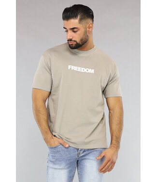 Taupe Heren T-Shirt met Hand Print
