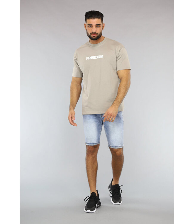 Taupe Heren T-Shirt met Hand Print