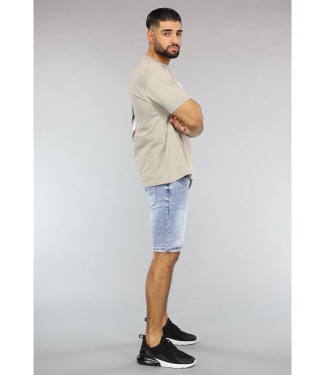 Taupe Heren T-Shirt met Hand Print