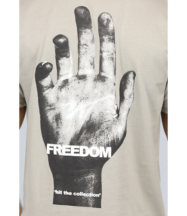 Taupe Heren T-Shirt met Hand Print