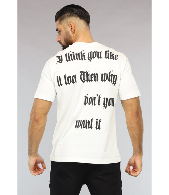 Ecru Heren T-Shirt met Zwarte Quote