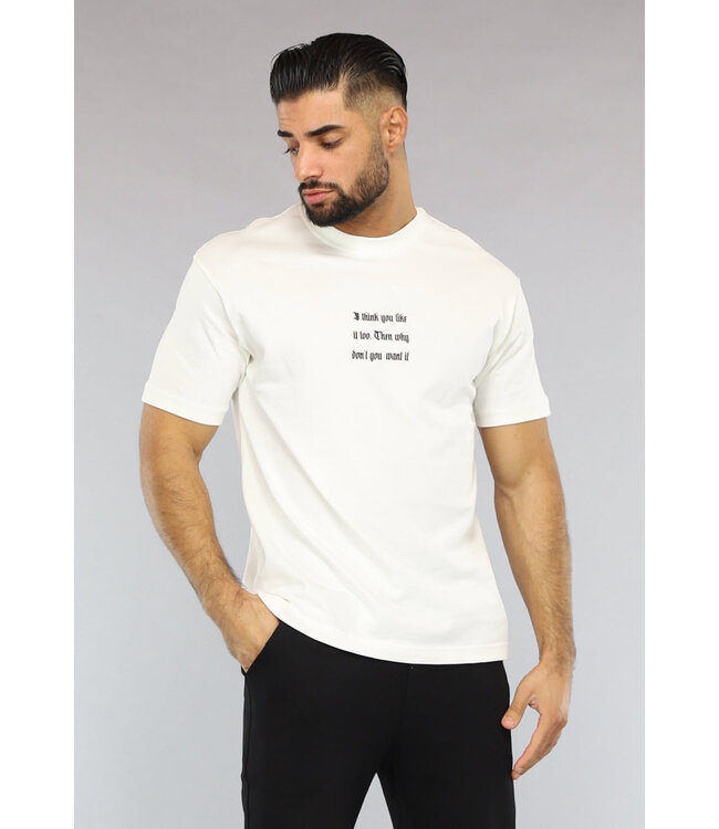 NEW2903 Ecru Heren T-Shirt met Zwarte Quote