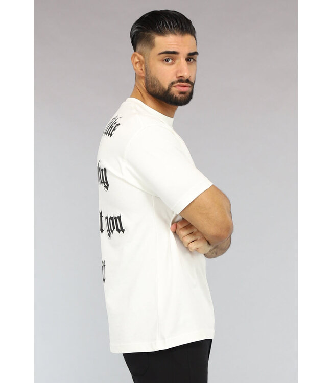 Ecru Heren T-Shirt met Zwarte Quote