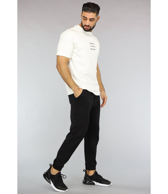 Ecru Heren T-Shirt met Zwarte Quote