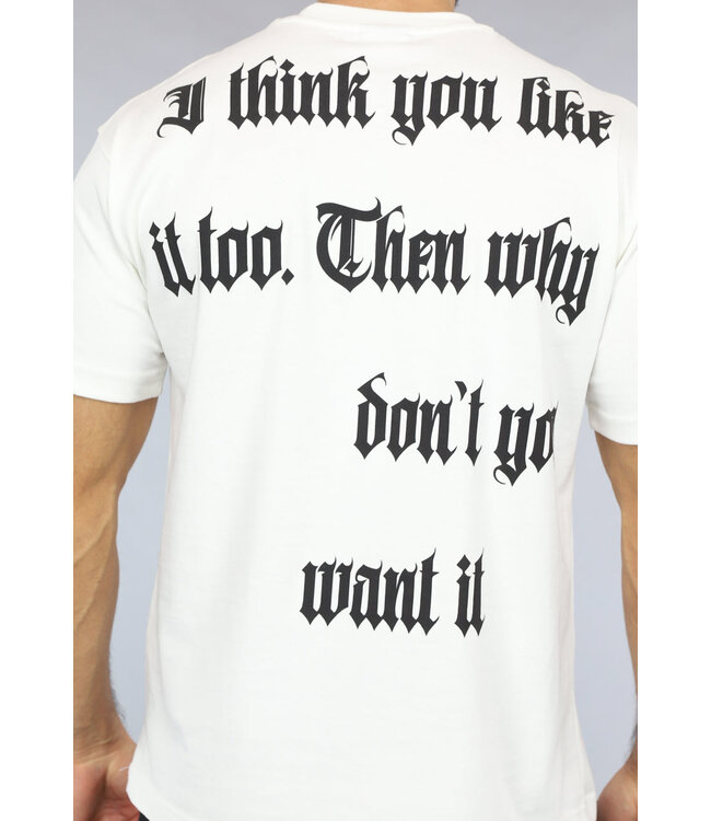 Ecru Heren T-Shirt met Zwarte Quote