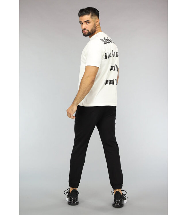Ecru Heren T-Shirt met Zwarte Quote