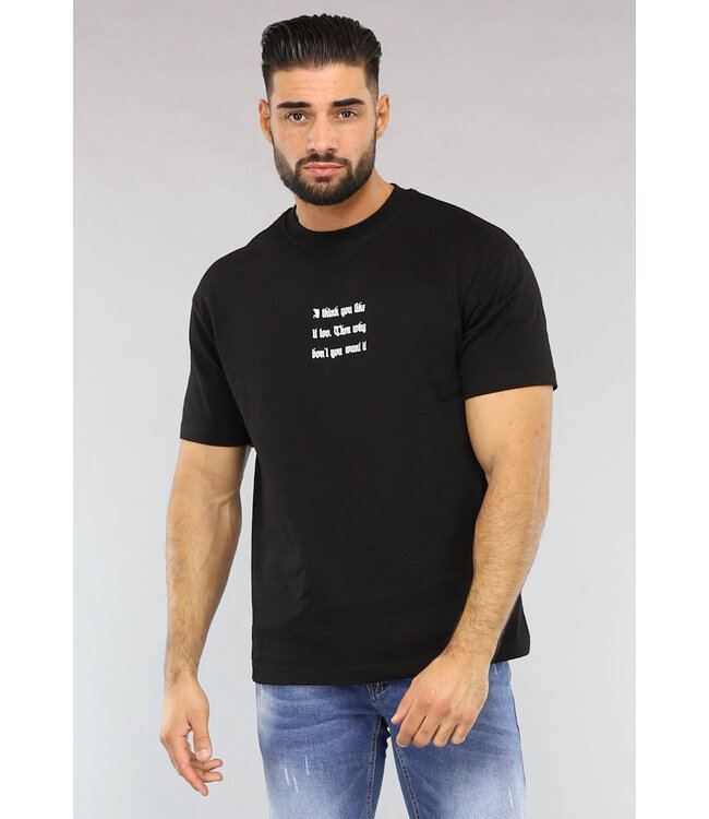 NEW2903 Zwart Heren T-Shirt met Grafische Tekst