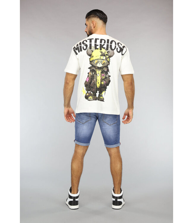 Crème Heren T-Shirt met Beer Print
