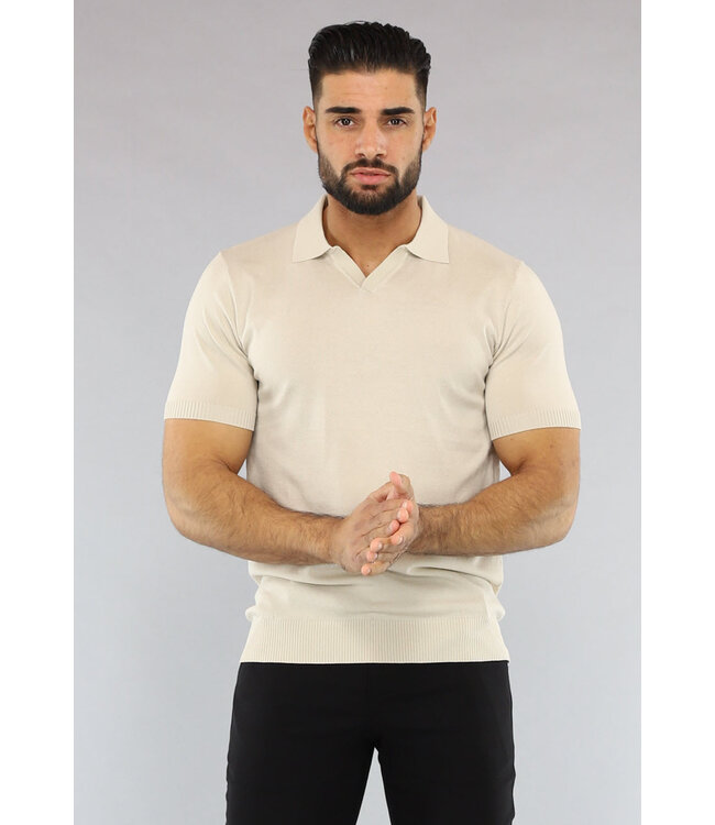Beige Heren Polo met Stretch