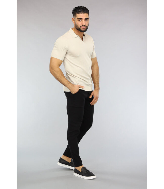 Beige Heren Polo met Stretch