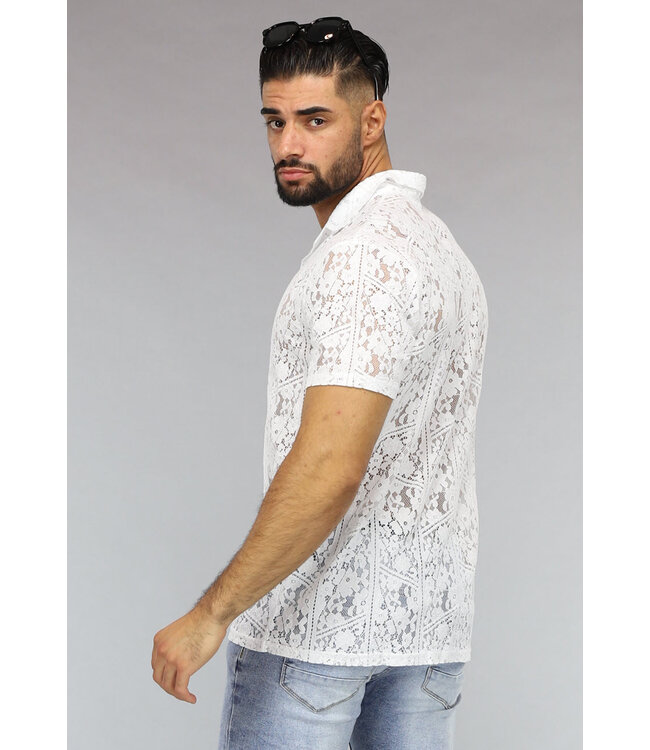 Witte Doorschijnende Kanten Heren Blouse