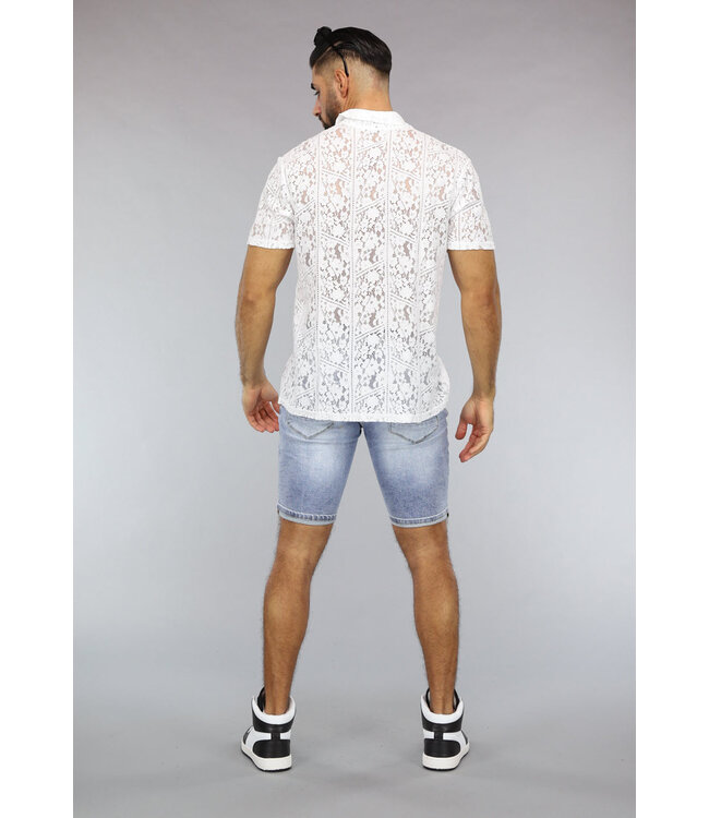 Witte Doorschijnende Kanten Heren Blouse