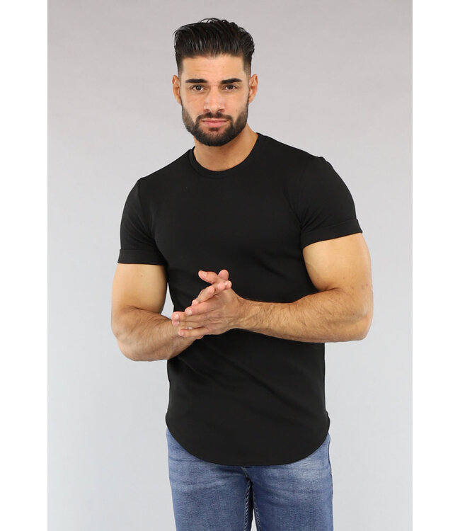 Zwart Heren T-Shirt met Reliëf