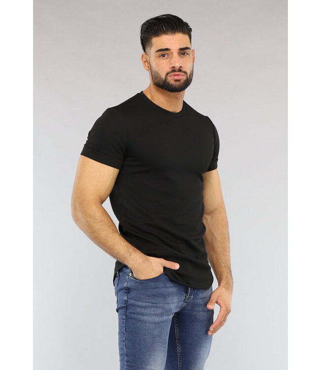 Zwart Heren T-Shirt met Reliëf
