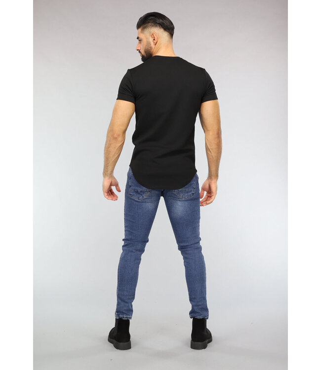 Zwart Heren T-Shirt met Reliëf