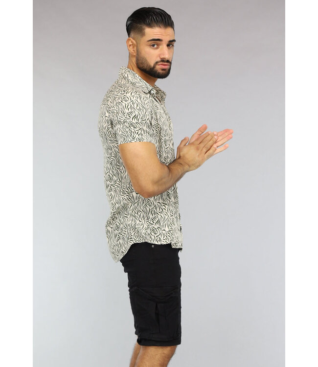 Witte Heren Blouse met Blaadjes Patroon