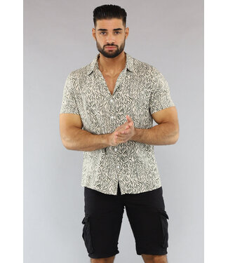 Witte Heren Blouse met Blaadjes Patroon