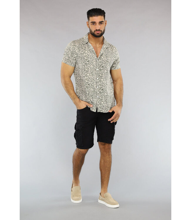 Witte Heren Blouse met Blaadjes Patroon