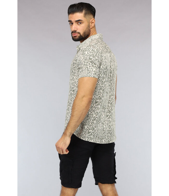 Witte Heren Blouse met Blaadjes Patroon