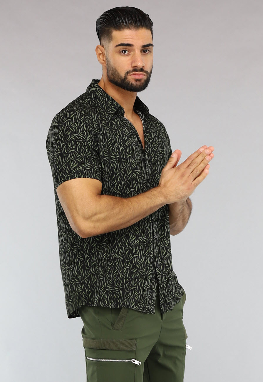 Zwarte Heren Leaf Print Blouse