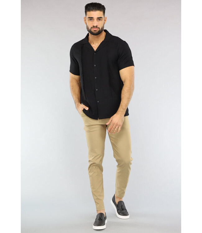 Zwarte Heren Blouse met Naad Detail