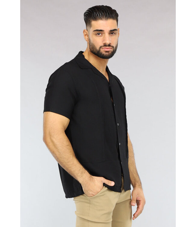 Zwarte Heren Blouse met Naad Detail