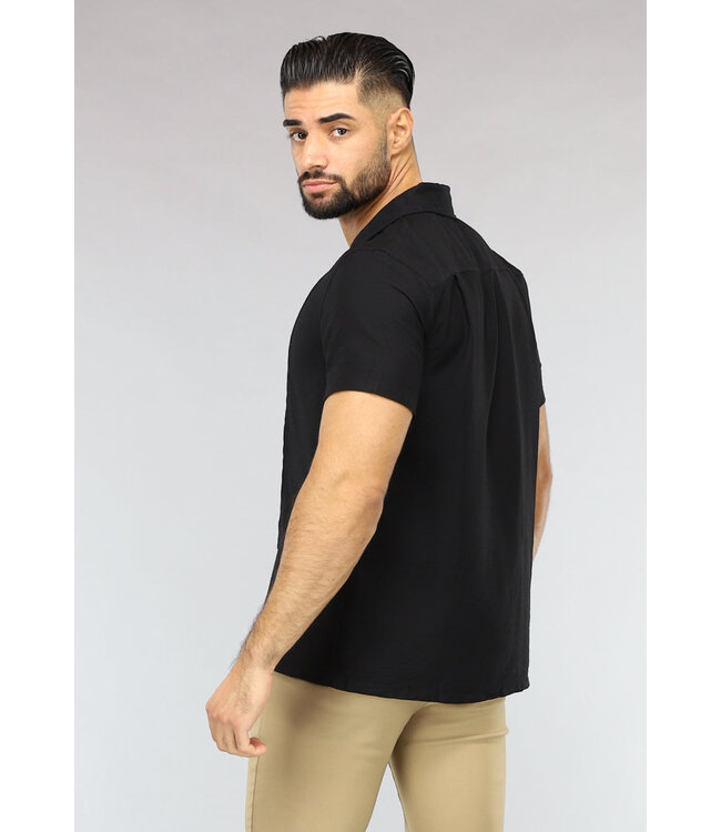 Zwarte Heren Blouse met Naad Detail