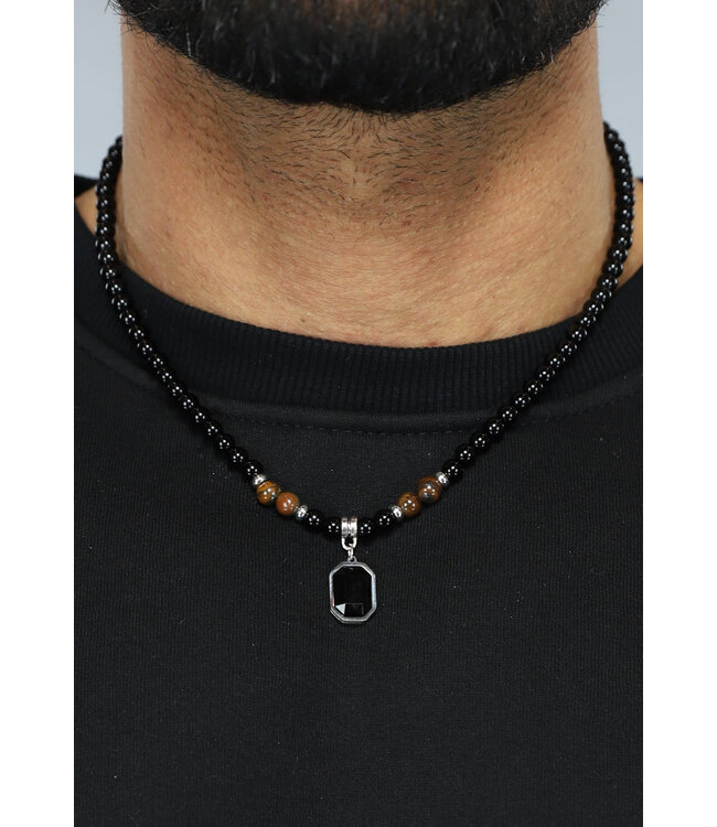 Zwarte Heren Kralen Ketting met Hanger